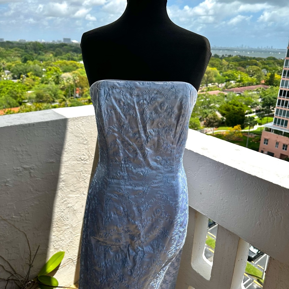 Jessica McClintock Blue Strapless Embroidered Gown Sz 10 Fits 6 NWT Formal Prom - Picture 10 of 13